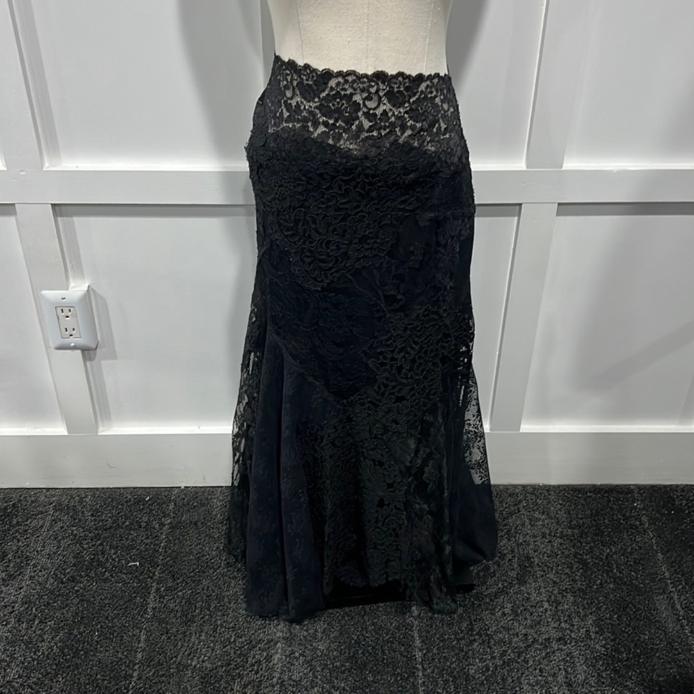 Ellen Johnson Black Handmade Asymmetrical Lace Skirt, O/S